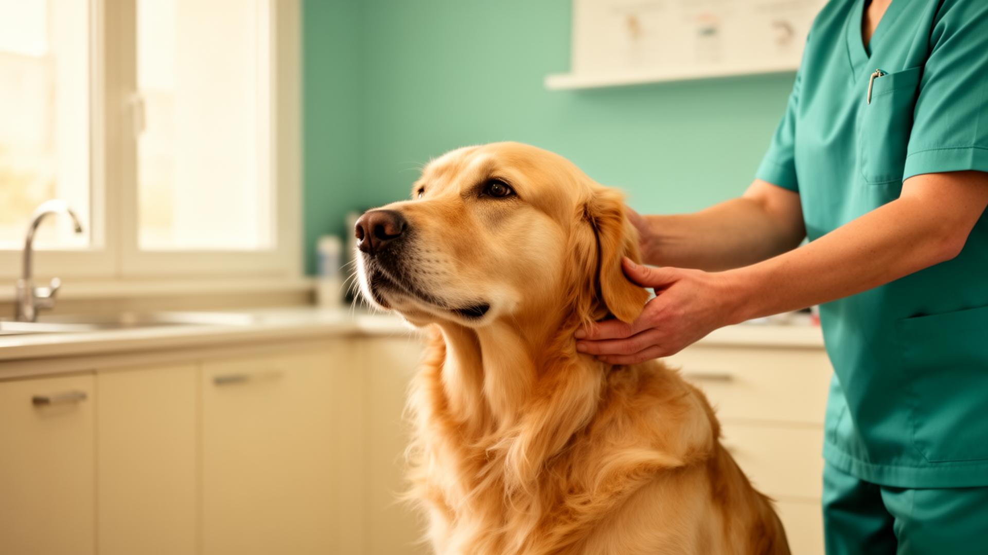 Visita veterinaria di un golden retriever alla Clinica V.E.P.